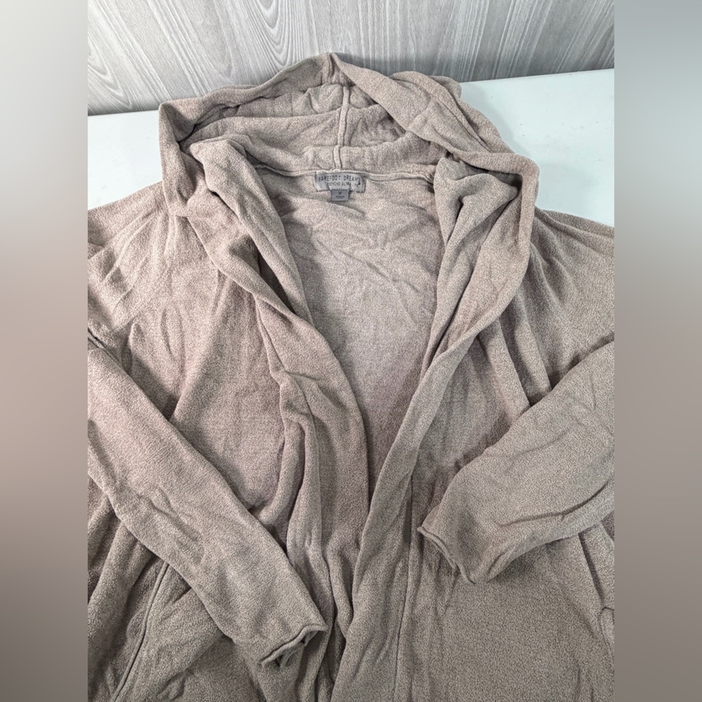 Barefoot Dreams Cozychic Ultra Lite Open Front Hooded‎ Cardigan Beige Women’s M - Picture 4 of 7